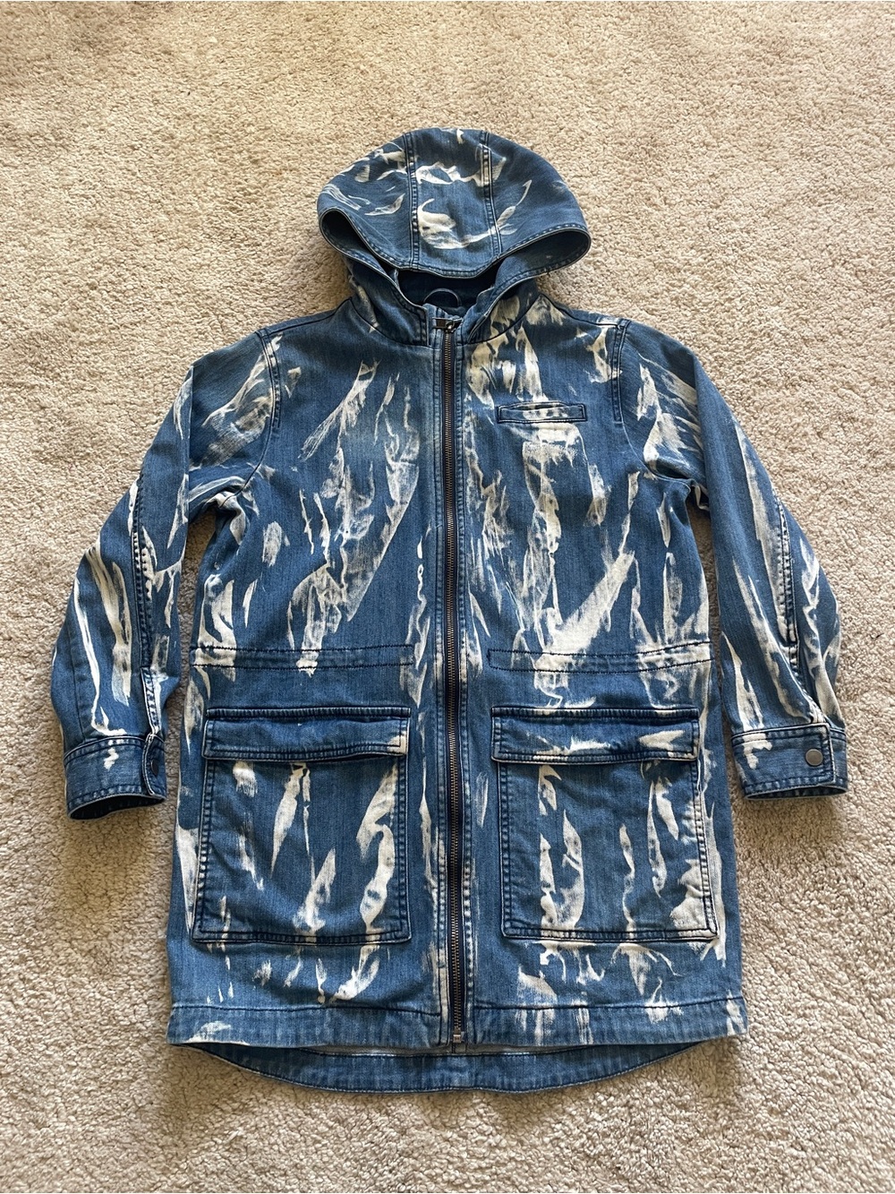 Stella McCartney Denim Hooded Jacket with White Paint-Splatter size 10